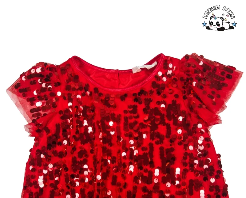 LEZONKIDS - Customizable Latest American Stylish Ruffle Sleeves Sequin Dress Multi Color Shiny Girls Party Dress